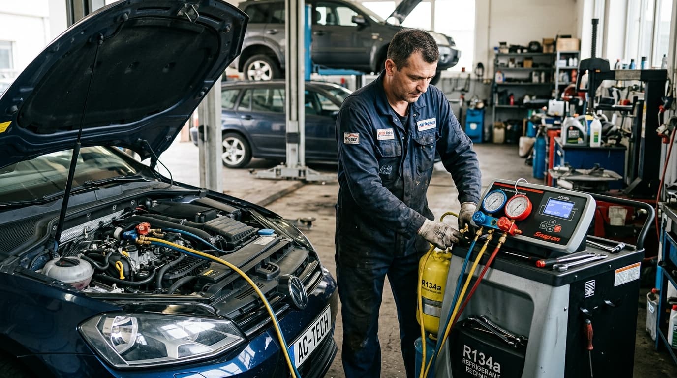 Carga de aire acondicionado de coche en taller mecánico Massanassa